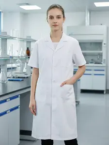 Women's Thin Cotton Short Sleeve Lab Coat, Breathable Non-Transparent Medical Workwear, Long Jacket for Healthcare Workers, Workwear Uniforms