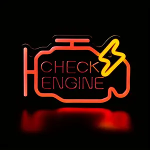 Vintage Check Engine Lightning LED Neon Sign, Neon Accent Lights, USB Powered Wall Decor, Adjustable Brightness, Rainbow Lights, Bedroom Garage Man Cave