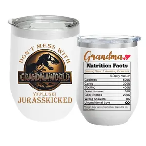 Grandmaworld Tumbler 12oz, Mamasaurus Nutrition Facts Cup for Mother's Day, Cool Tumblers for Mom, Stepmom or Grandma from Daughter or Son 2025