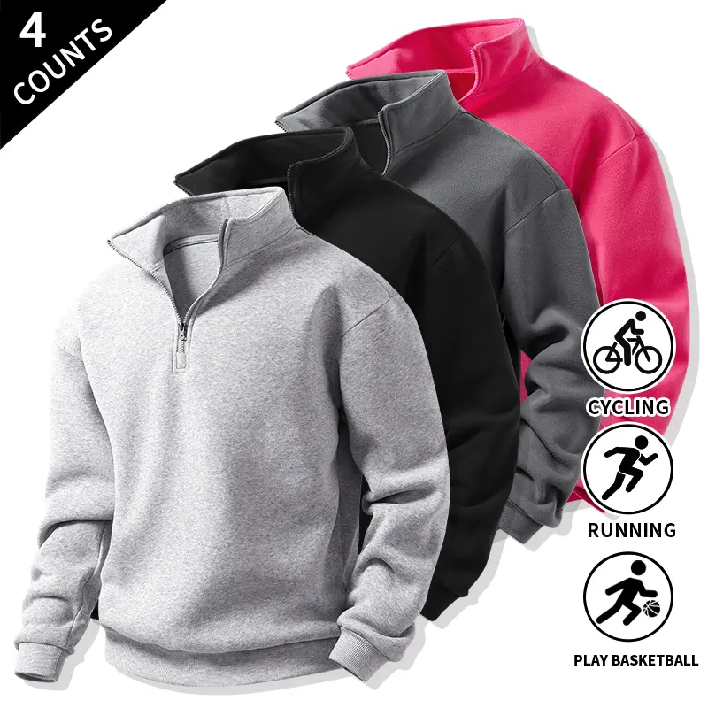 4-Pack Men’s 1/4 Zip Pullover Sweatshirts, Mock Neck Long Sleeve Athletic Tops for Running, Cycling, Gym & Casual Wear