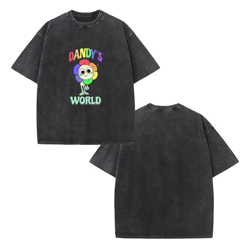 Vintage Washed 100% Cotton T-Shirt Unisex Neutral Aesthetic Dandy's World Rainbow Flower Graphic Short Sleeve Tee for Men Women