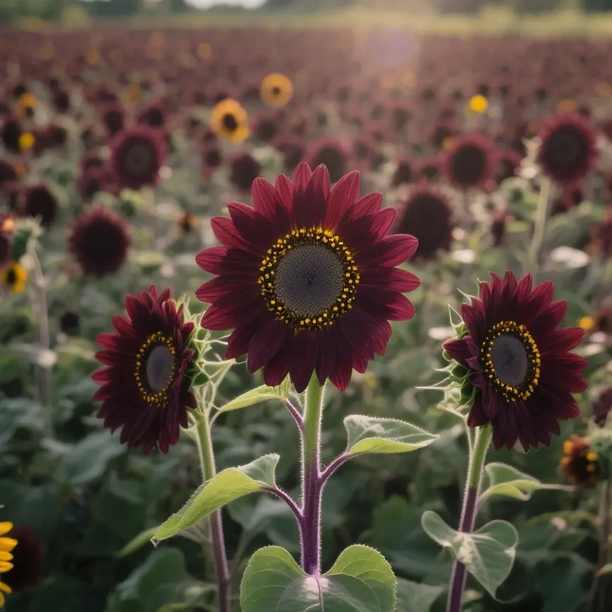 50PCS-Chocolate Cherry Sunflower Seeds – Grow Rare Giant 6-7ft Burgundy & Black Blooms! Non-GMO Heirloom Flowers Perfect for Backyard, Patio, Garden & Survival Planting. Stunning, Easy-to-Grow Sunflowers for Home Gardeners & Flower Lovers