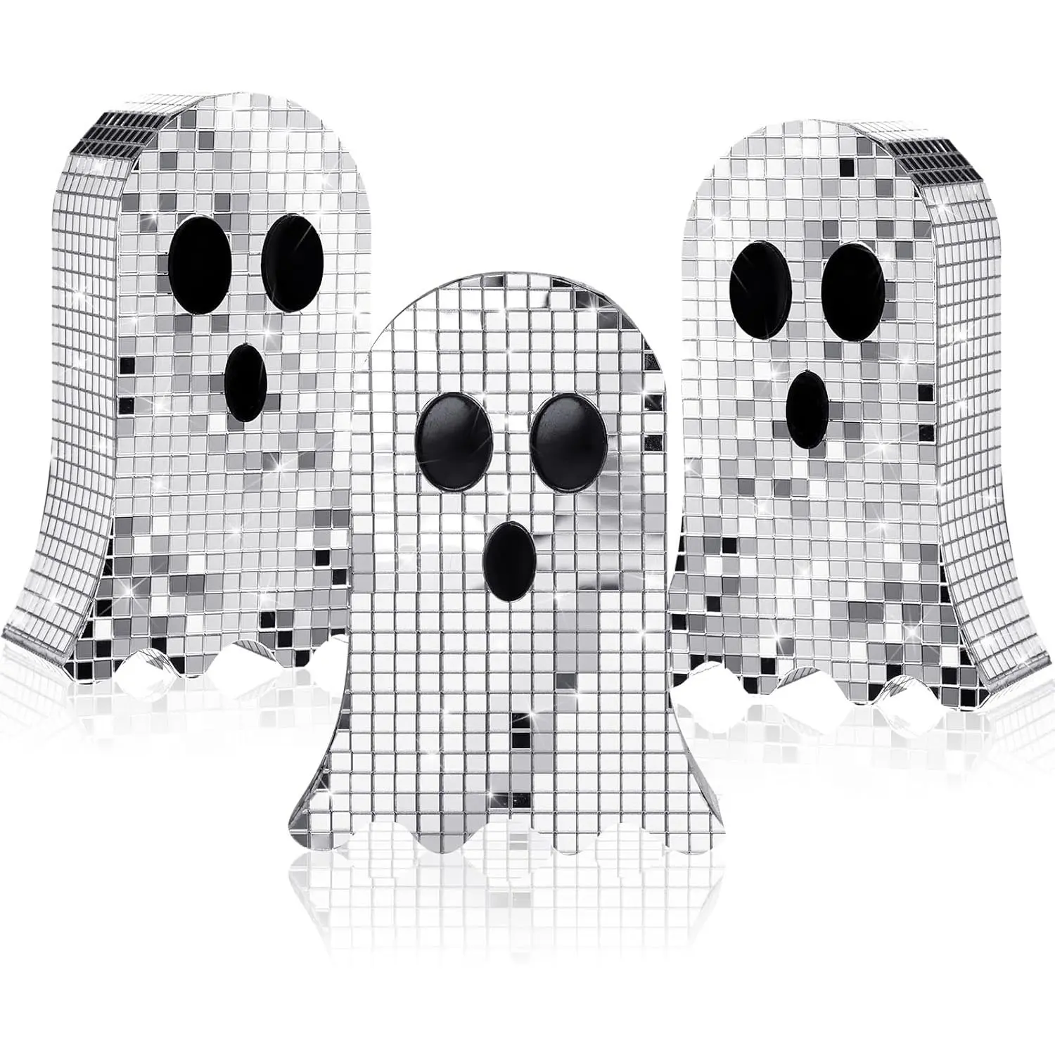 3 Pcs Halloween Disco Ghost Decor 6 Inch Ghost Disco Ball Table Decoration Indoor Glitter Sign Halloween Tiered Tray Decor Mosaic Horror Table Centerpiece for Kitchen Party Gift Desktop Ornaments