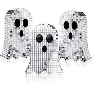 3 Pcs Halloween Disco Ghost Decor 6 Inch Ghost Disco Ball Table Decoration Indoor Glitter Sign Halloween Tiered Tray Decor Mosaic Horror Table Centerpiece for Kitchen Party Gift Desktop Ornaments