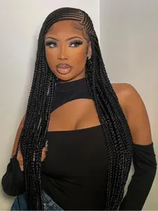36 Inch Long Braided Lace Wigs for Women, Gorgeous Cornrow Braided Wigs with Baby Hair Bangs, Synthetic Braided Full Lace Wigs for Party, Daily Use, Daily Use Braids, Lace Braiding Wig