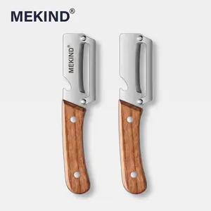 2-Pack Veggie Peeler with Wooden Handle - Ultra-Sharp Stainless Steel Blade, Built-in Bottle Opener, Ergonomic Kitchen Supplies for Peeling Potatoes, Apples, Carrots, Vegetable Fruit Utensils