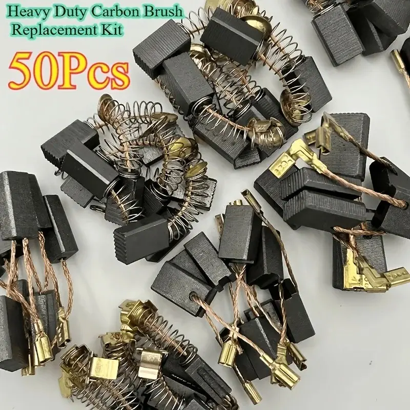 50 Carbon Brushes with Metal Base, Durable Motor Repair Parts, Motor Maintenance for Angle Grinders, Drills, Sander, Chainsaws, Etc