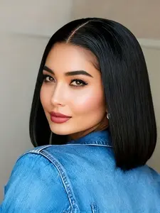 12 Inches Lace Wig Short Straight Bob Wig, Synthetic Bob Wigs for Women, Shoulder Length Wig for Daily Party, Glueless Wig