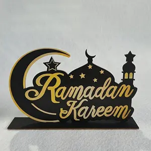 Eid Party Table Centerpiece Stand - One-Piece Wooden Sign for Ramadan & Middle Eastern Festivals, Creates an Instant Festive Atmosphere for Home Celebrations, Home Decor Ornament, Dining Table Centerpiece
