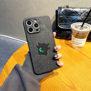 Japan Anime Pocket   Leather Laser Phone Case For iPhone 15 14 13 12 11 Pro Max Shockproof Hard Cover