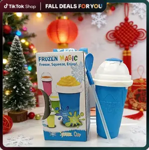 Slushy Cup, Freeze, Squeeze and Enjoy! Slushie Magic Cup, Homemade DIY Gadget with Lid & Straw Spoon 350ML,Washable,BPA free Kitchen Utensils MugHome or Travel