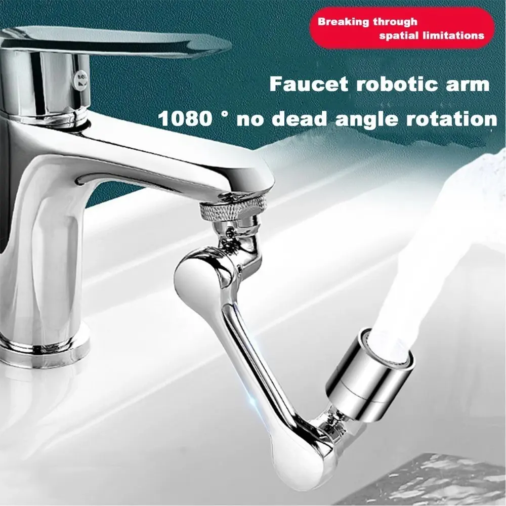 Kitchen Faucet Mechanical Arm Extender, Universal Connector Water-Saving Device, Adjustable Rotating Splash Guard, Easy Installation, Rotatable Rotary Faucet, Kitchen Faucet Attachment