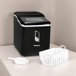 Igloo Automatic Self-Cleaning 26-Pound Ice Maker Black Portable Compact Design with LED Control Panel Transparent Lid for Easy Viewing & Quick-Freezing Ice
