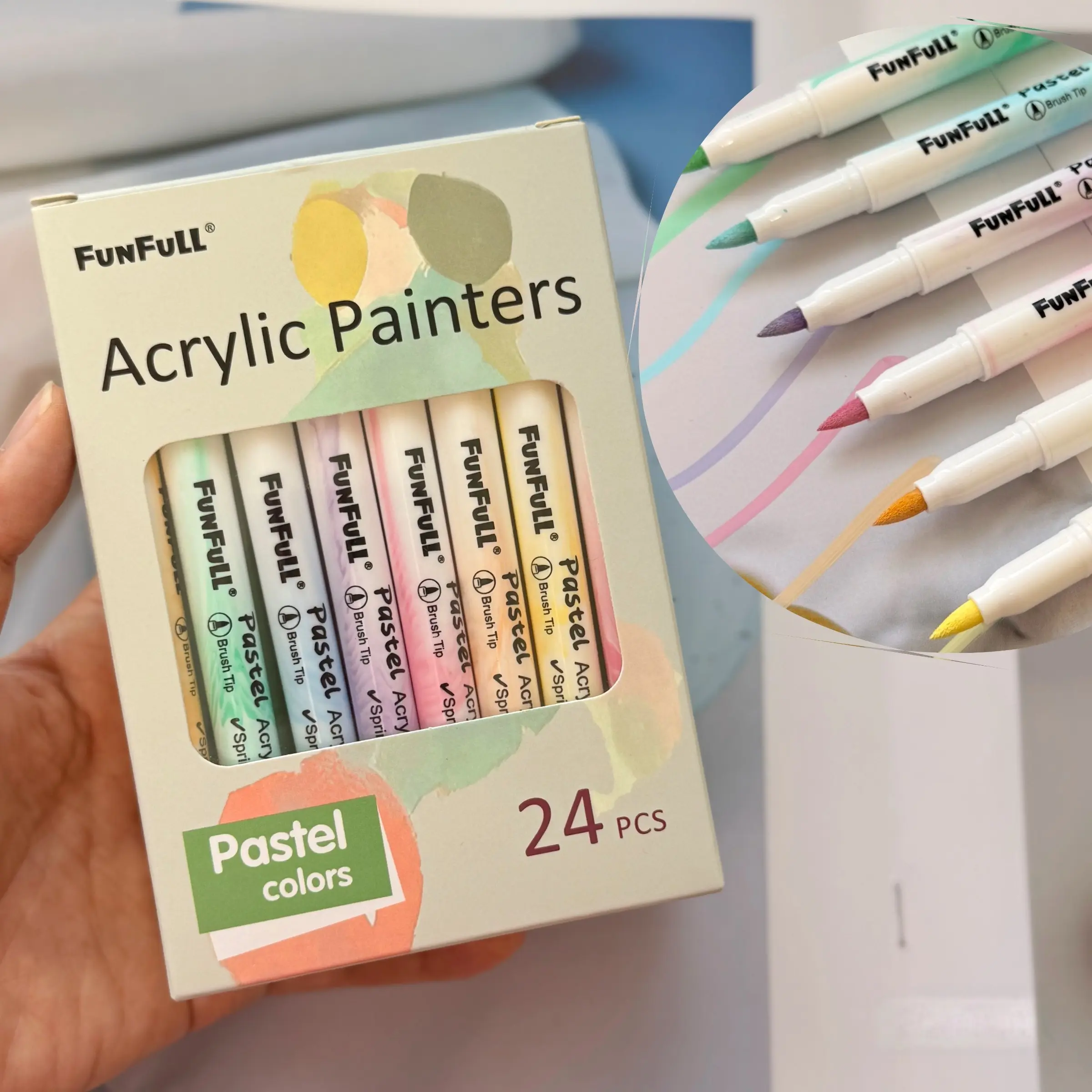 24 pcs New Morandi Pastel Acrylic Marker Pens Soft Brush Tip, Gradient Design, Calligraphy Markers for Lettering, Card Making, Wood, Fabric, Canvas, Ceramic, Glass, DIY Art Crafting, Office&School Supplies, Professional Art Use, Acrylic Marker Set