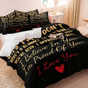 Text Duvet Cover Set, Light and Soft, Comfortable and Durable Quality Duvet Cover Set, A Birthday Gift for Couples, Wives, Husbands, Suitable for Bedrooms and Guest Rooms, Suitable for All Seasons