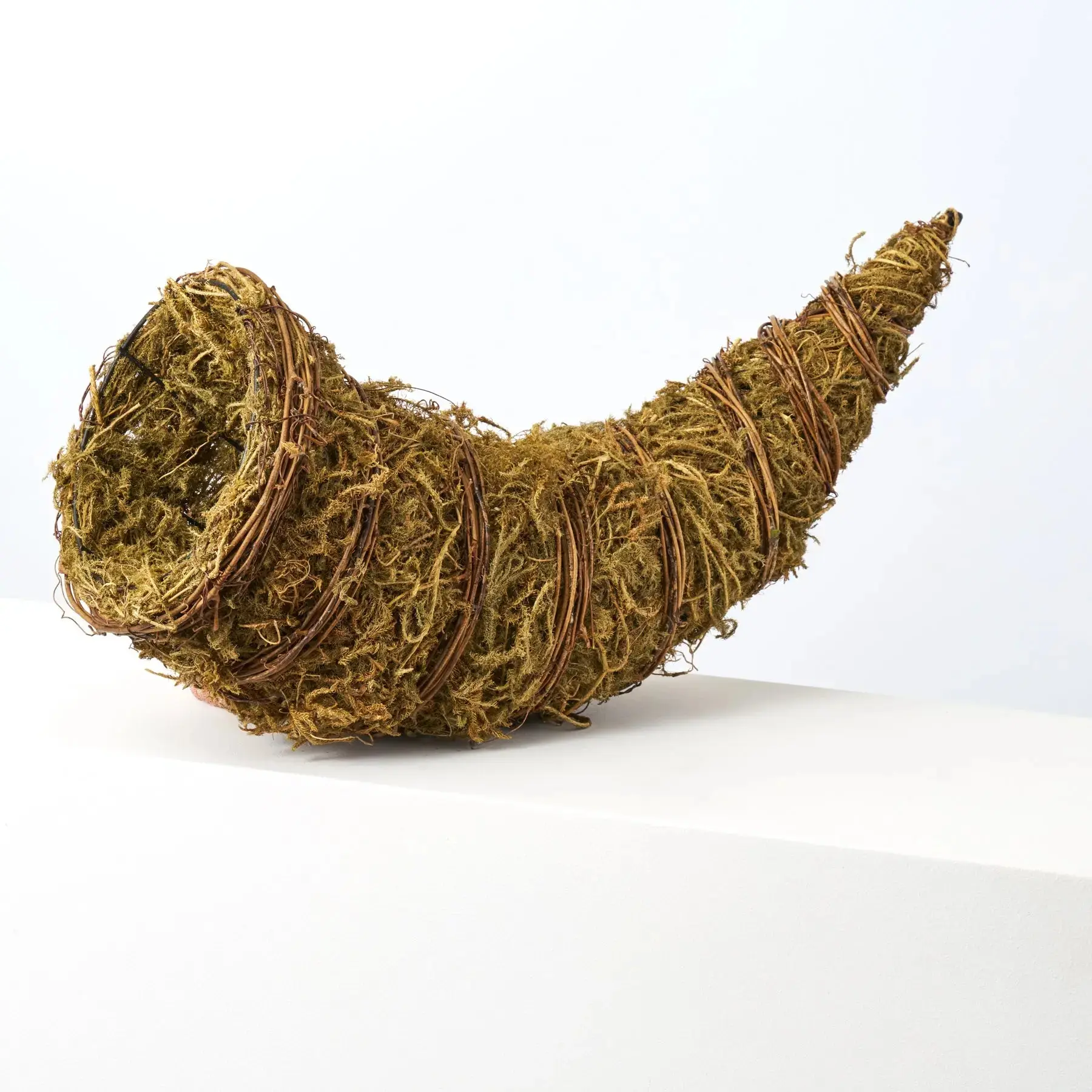 Woven Natural Moss-Twig-Vine Cornucopia Basket - Decorative Thanksgiving Fall Home Decor Centerpiece with Plants for Table, Buffet Ornaments