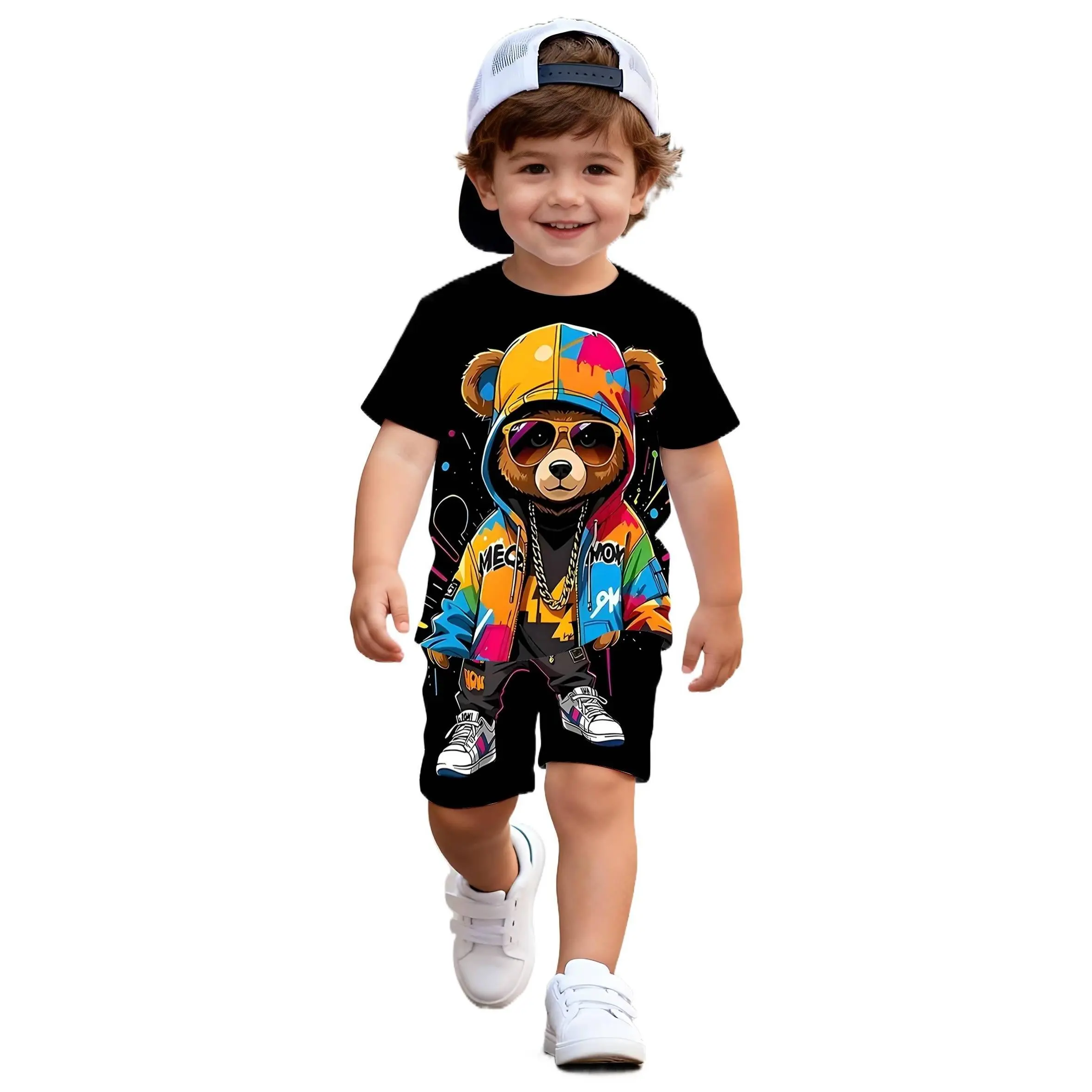 Boys' 2-Piece Casual Summer 3D Graphic Print Kids Clothing Set - Top & Shorts for 3-4y,4-5y,5-6y,7-8y Child-Sized Athletic Outfit for Outdoor Sports