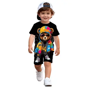 Boys Casual Fashion Summer 3D Print T Shirt and Shorts Set Outdoor Sports Wear for Kids