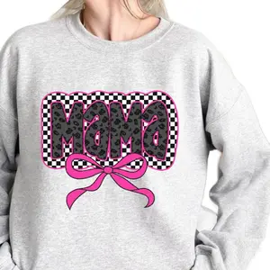 11” Mama Cheetah Print with Pink Bow DTF Transfer Design for Apparel Use