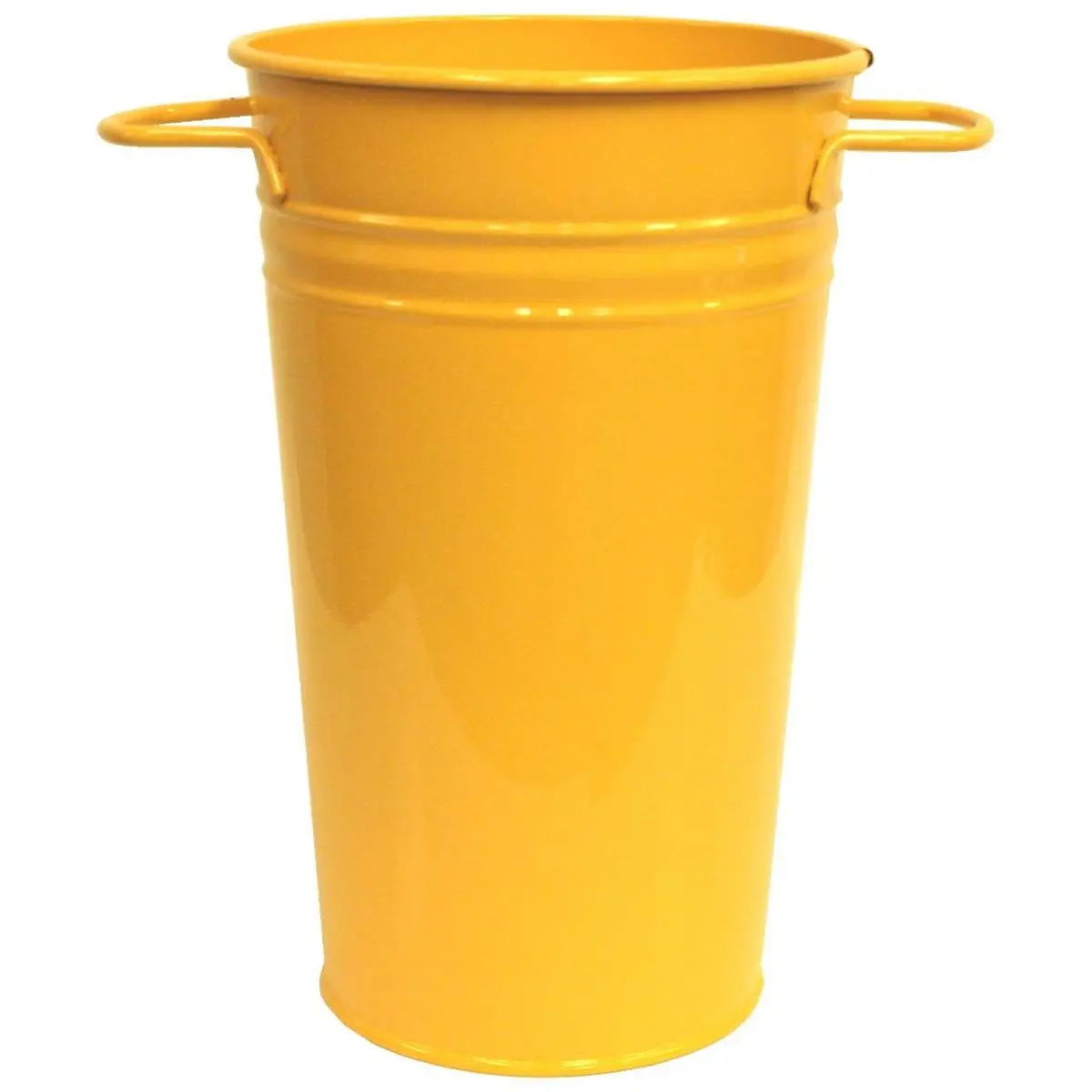 Houston International Trading Saffron Enameled Galvanized Cylindrical Vase - 7 in. Dia x 12 in. Watertight Freestanding Metal Large Flower Pot, 2 lbs Home Decor Items Decorative Design Indoor Houseplant Container, Large Flower Pots, Galvanized Steel, Deco