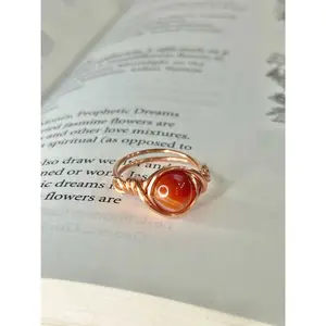 Carnelian Copper Wire Ring Handmade with Genuine Copper for Energy Creativity Independence Confidence and Fertility