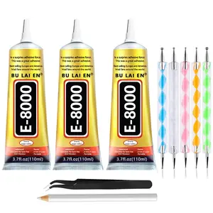 3PCS 110ml/3.7 Fl Oz Multi-Purpose E8000 Clear Adhesive with Dotting Pens Wax Pencil & Tweezer Kit for Jewelry Making DIY Crafts Art Creation and Home Repair