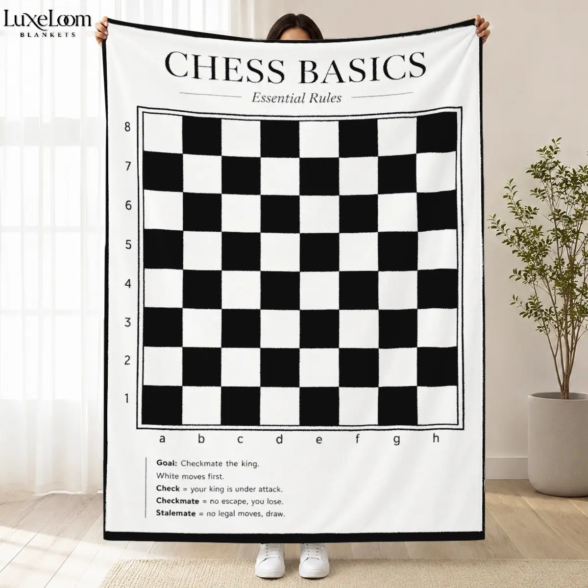 Chess Basics Flannel Fleece Throw Blanket | Essential Chess Rules Soft Cozy Blanket for Chess Beginners Lovers Gift