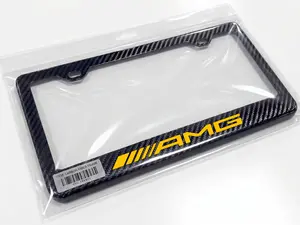 Yellow AMG 100% Black Carbon Fiber License Plate Frame Premium