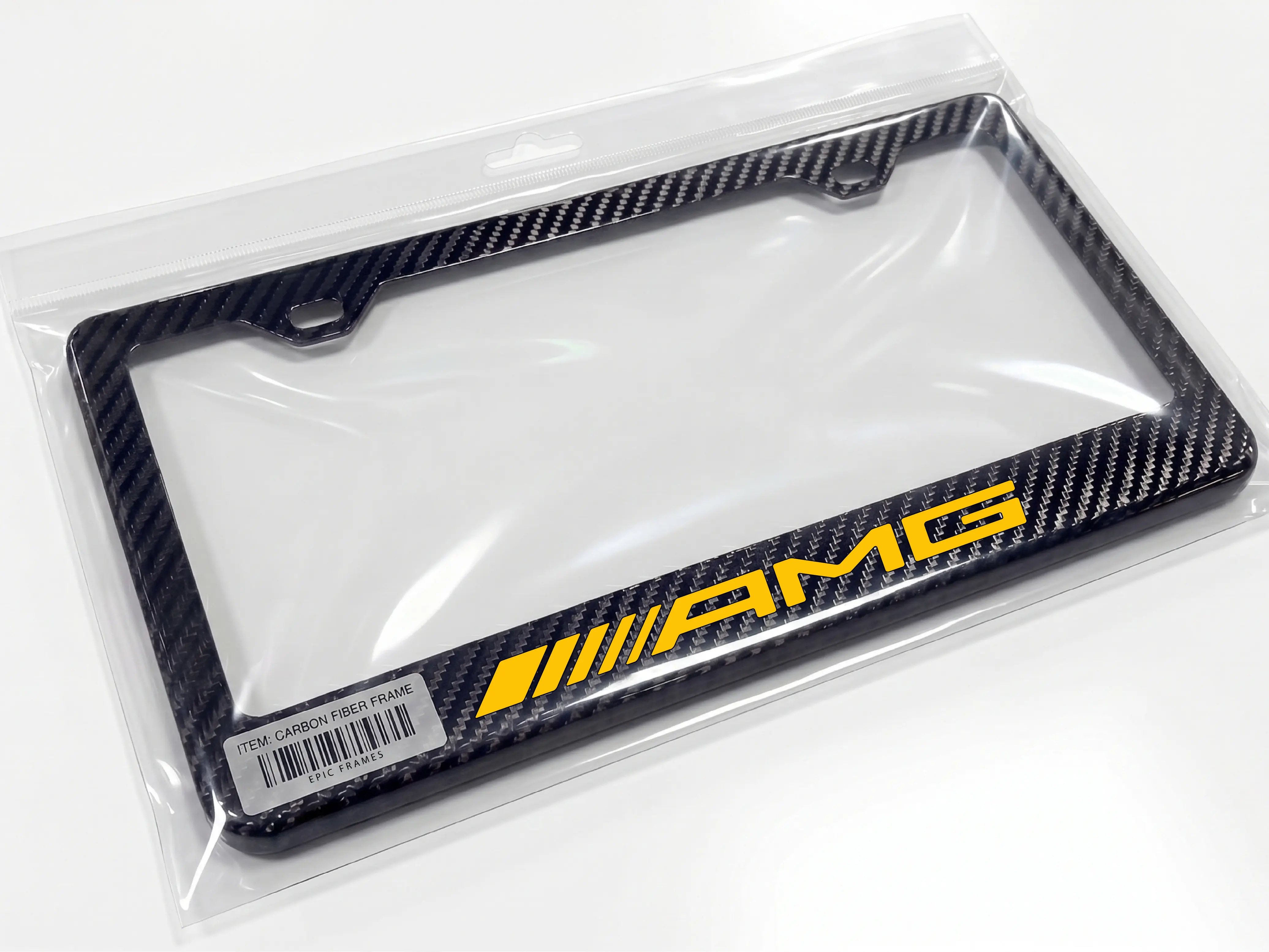 Yellow AMG 100% Black Carbon Fiber License Plate Frame Premium