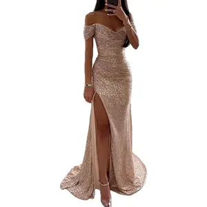 Women's party sequin one neck slit dress, casual and fashionable dress