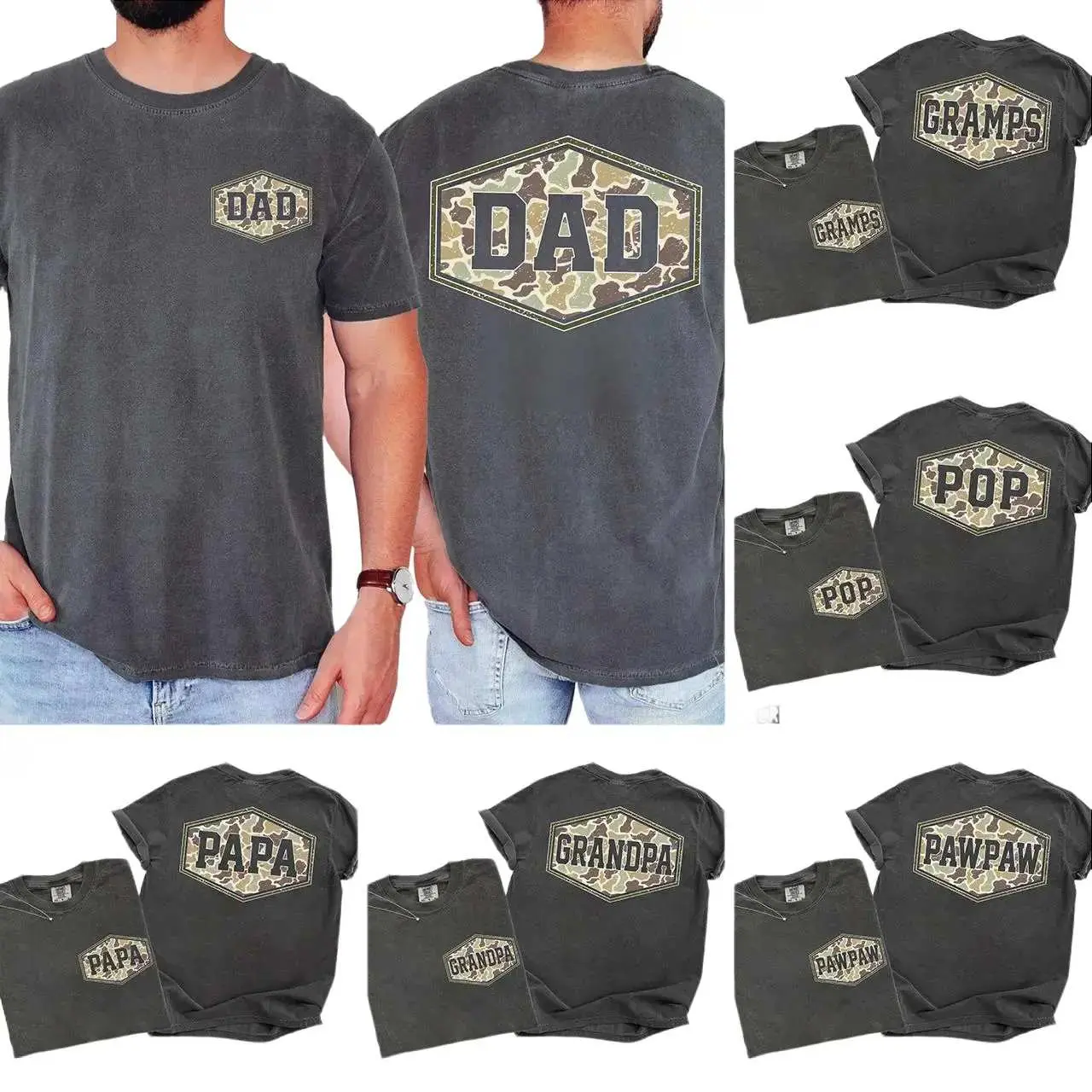 Comfort Colors Custom Camouflage Dad Shirt, Personalized Retro Varsity Duck Camo Grandpa Graphic Tee, Father’s Day Gift for Papa Dada Papaw Poppy -  AL