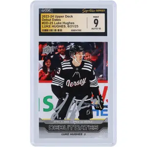 Luke Hughes New Jersey Devils Autographed 2023-24 Upper Deck Series 1 Debut Dates #DD-25 CGC Fanatics Witnessed Authenticated 9/10 Rookie Card - Fanatics Authentic Certified