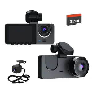 Dash Cam Front Rear, 4K Full UHD Dash Camera for Cars，24H Parking Mode、3 Channel Car Camera With IR Night、 Included 32GB Card,Built-in Super Night Vision,2.0 IPS Screen,170Wide Angle,WDR