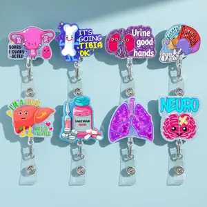 Cute Anatomy Heart Lung Brain Sparkly Retractable Badge Reel Colorful Organ ID Holder For Cardiology Neurology Respiratory Nurse Gift Accessory