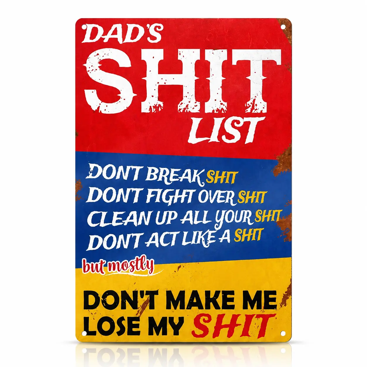 Dad's Shit List Metal Sign, Funny Vintage Tin Sign, Rustic Garage Wall Decor, Dad Gift, Man Cave & Workshop Decor