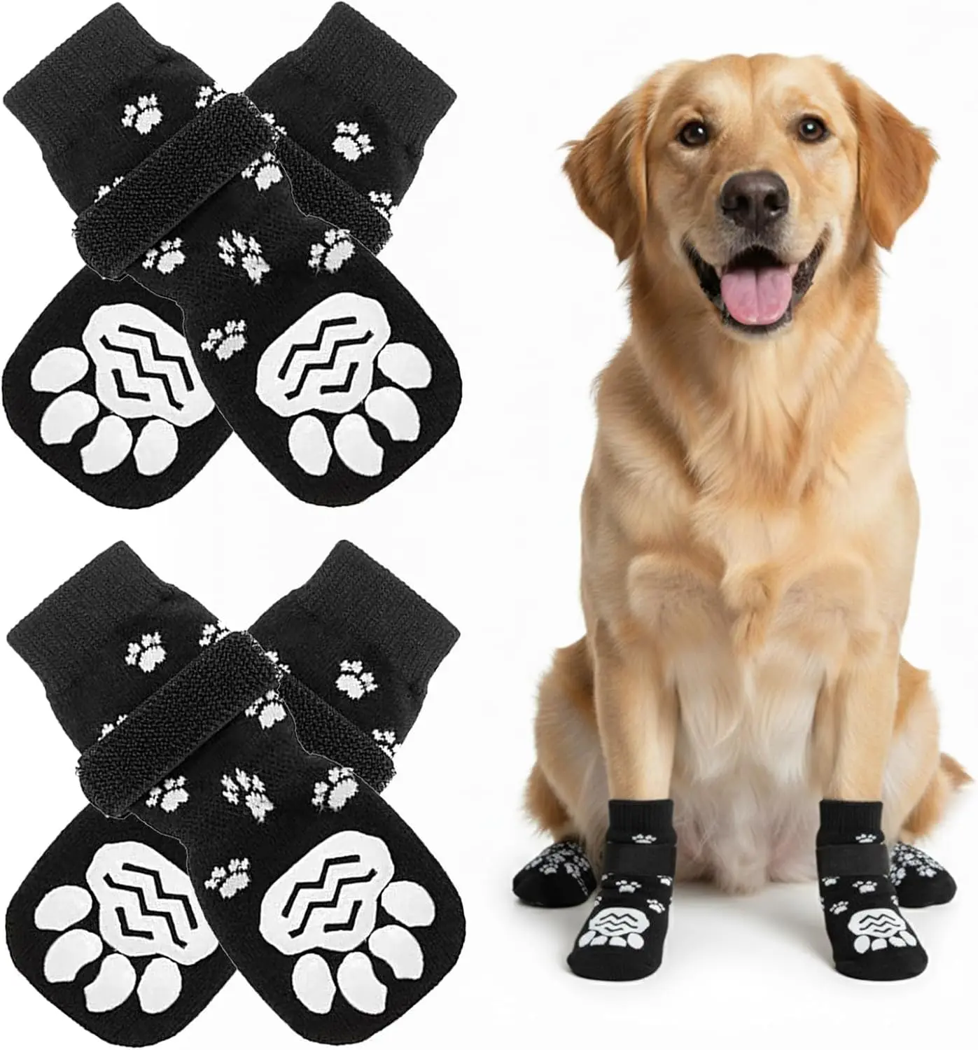Straps Traction Control for Indoor on Hardwood Floor Wear,4PCS Anti Slip Dog Socks, Paw Protection Socks for Puppy Senior, Black