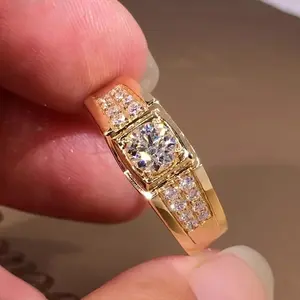 Women's 1-Piece Sparkly Gold Round Zirconia Ring, Gold Rings for Engagement & Anniversary, Fine Fashion Jewelry Accessory, Sparkly Gold Rings