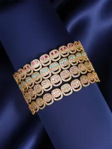 Charm Fashionable Square Shape Smiling Face Bangle, Colorful Eyes Design, Elastic String, 18k Gold-Plated Copper, Unisex Daily Wear Jewelry Gift, Fashion Bracelets