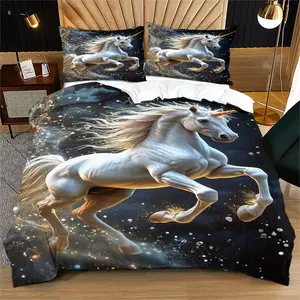 Unicorn horse pattern duvet cover Bedding Set, suitable for children, youth, and adults as a bedroom decoration gift, including 1 bed duvet cover and 1 or 2 pillowcases without core and pillow