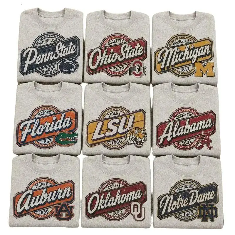 [FREE SHIP] Vintage College Football Graphic T Shirt Retro University Team Logo Tee Classic Campus Sports Shirt Soft Cotton Unisex Game Day Fan Apparel Gift for Men Women Alumni Football Lovers All Teams