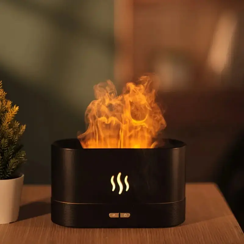 Keinder Flame Diffuser/Humidifer - 180ml Water Tank, 15-20ml Atomization, USB Power Supply, Humidifier & Diffuser, Black Design