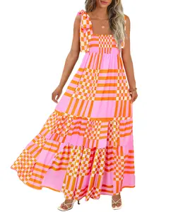 CURBODO Women's Summer Maxi Dress Boho Spaghetti Straps Casual Long A-line Smocked Beach Dress Square Neck Flowy Sun Dress Flattering Elegant summer outfits Homecoming Dresses Chic Day Fabric Fashion Soft Womenswear