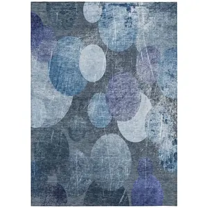 Machine Washable Blue Rug - Indoor / Outdoor - Kids / Pet Friendly Organic Print Rug