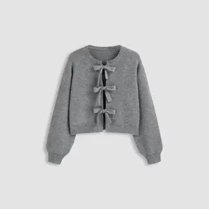 Cider [7 colors, size 0-26] Knit Round Neckline Solid Tie Front Cardigan Curve & Plus