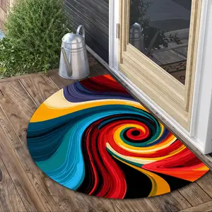 1Pc Colorful Drawing Art Style Semi-Circular Mat, Washable Rugs, For Entrance Door, Bathroom, Living Room, Laundry Room, Home Decor And Accessories, Soft, Non-Slip, Easy To Clean And Maintain, Gifts For Friends, Birthday Gifts, Holiday Gifts,Christmas Hom