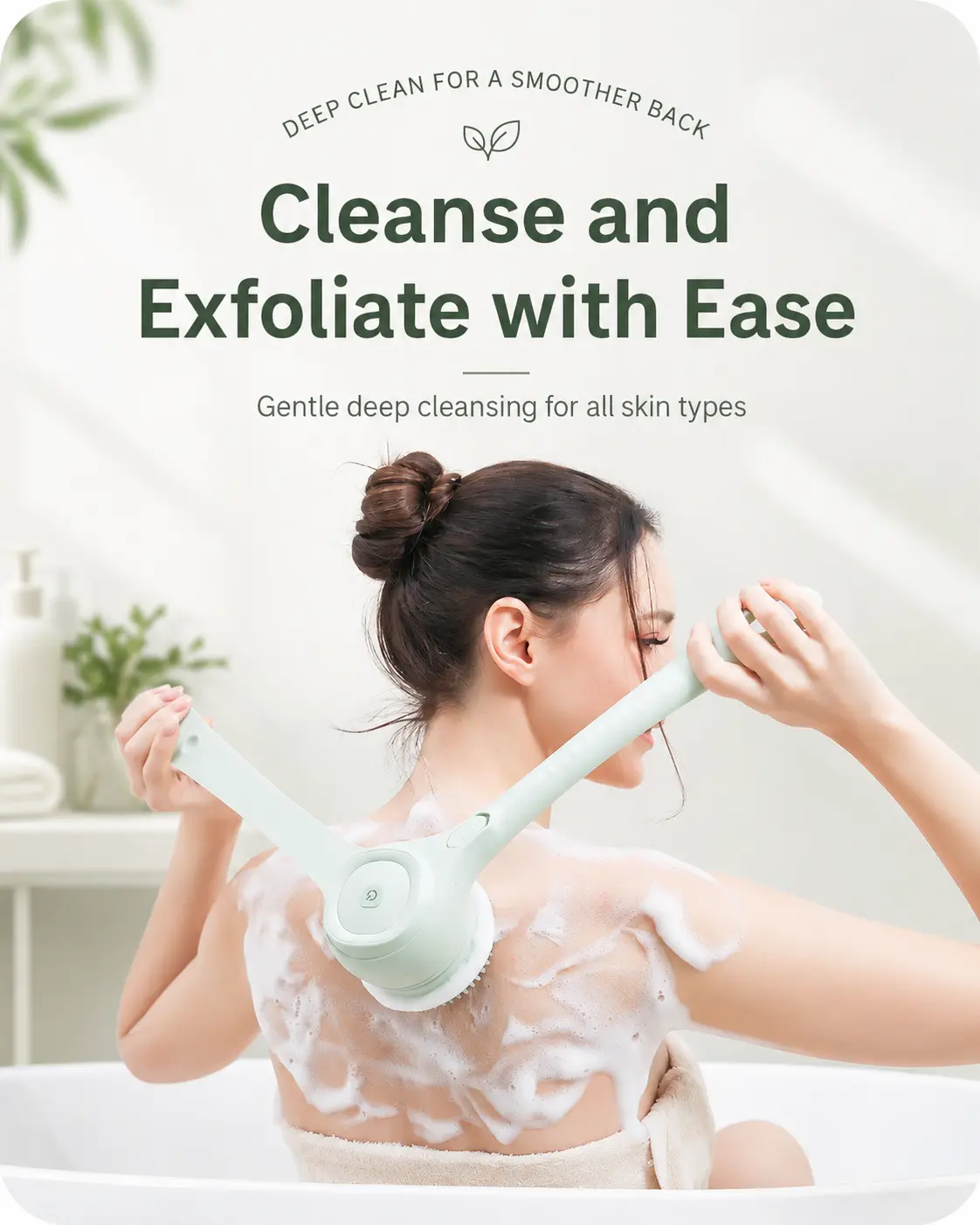 Motorized Silicone & Bristle Electric Body Brush with Dual-Handle - Waterproof Spin Shower Exfoliator, Bacne Treatment, Home SPA Bath Scrubber Set, LR Batteries-Powered Back Care Tool