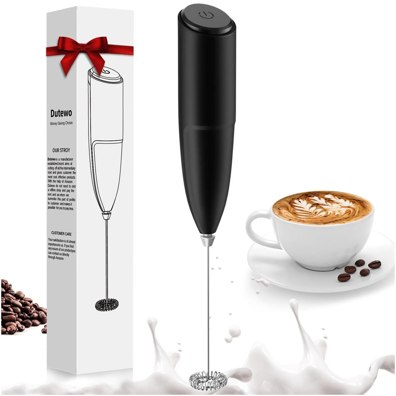 Dutewo Cordless Battery-Operated Handheld Egg Whisk & Milk Frother, AA Batteries-Powered Portable Foam Maker for Lattes, Office Use, 10-Second Frothing for Creamy Beverages