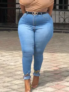 Plus Size Women's Elastic Washable All-Season Skinny Jeans, Casual Plain Design with Pockets, Long Button Fly, Perfect for Dates