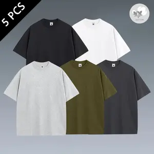 This set of five men's solid-color short-sleeved T-shirts is made from comfortable and slightly stretchy cotton fabric. These stylish and casual summer tops feature a classic fit, offering comfortable wear and making them an ideal choice for men.
