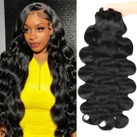 AMA 15A Grade Brazilian Remy Human Hair Bundles with 2x6 Closure - Body Wave or Straight Weft, Fragrance Free Extensions Hair for Quick Weaves, Natural Wavy Hairpieces, Human Hair Weft, Multiple Lengths